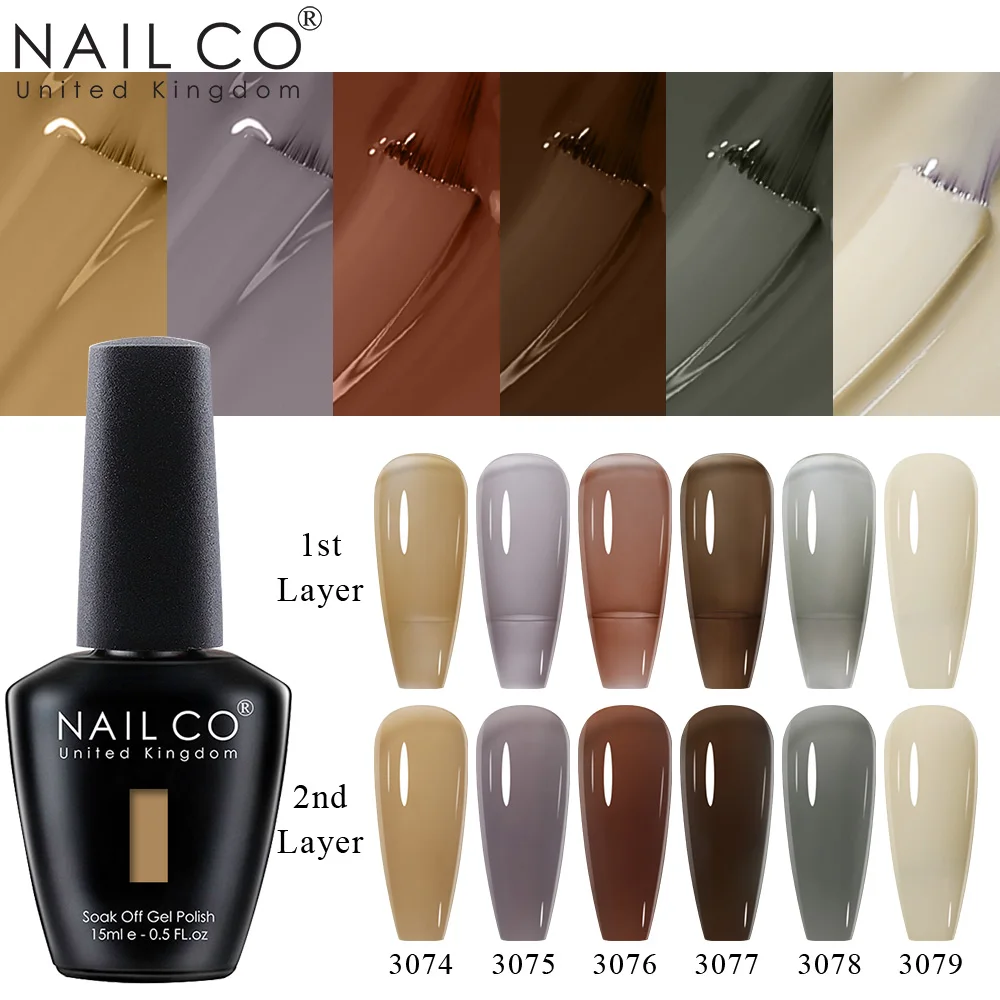 NAILCO 15ml เล็บเจล Vernis กึ่งถาวร UV เคลือบเงาเจลเล็บเจลเล็บ TOP BASE Coat HYBRID Design สี