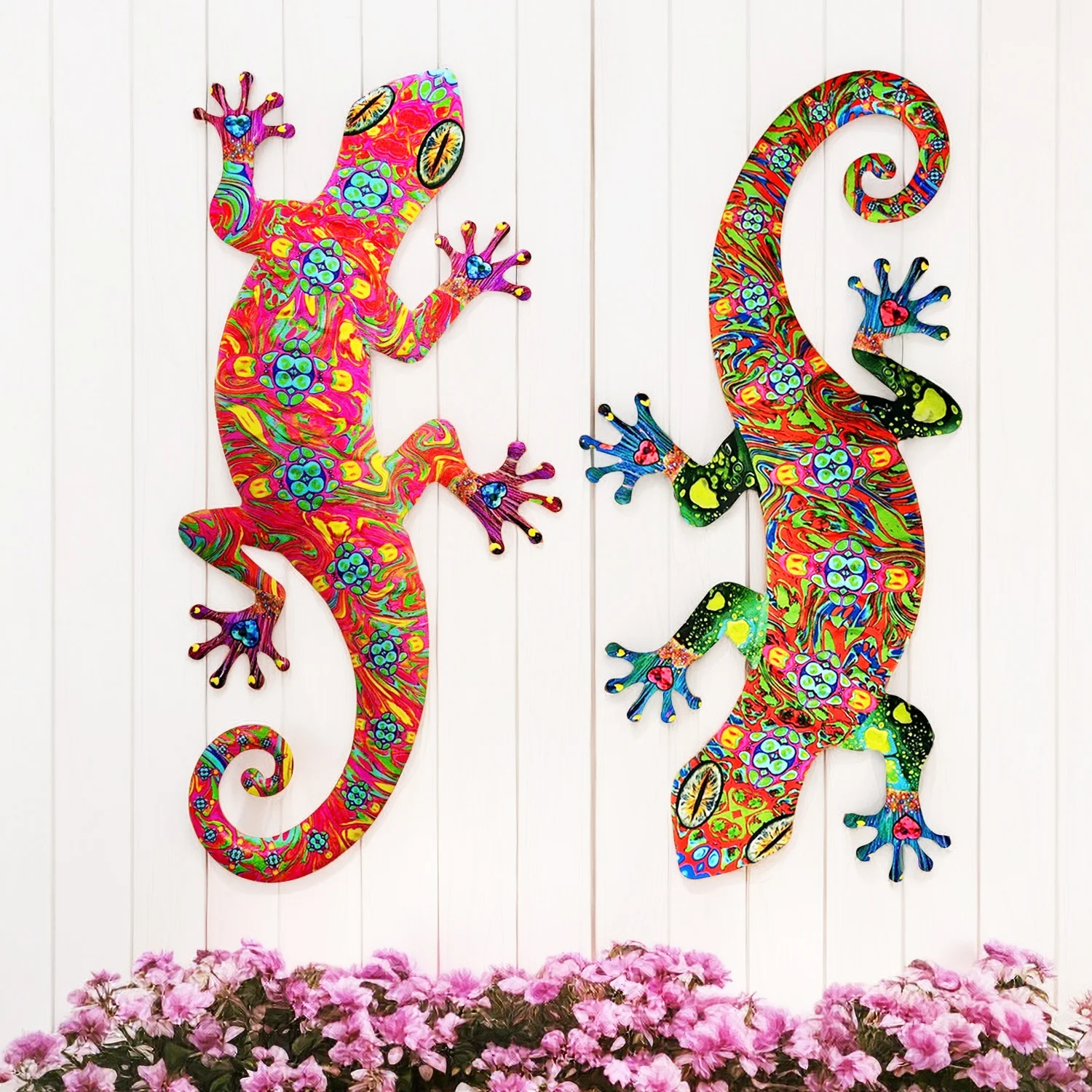

Metal Art Gecko Wall Decor Vibrant Iron Art Lizard Sculptures Gecko Hanging Ornament for Outdoor Home Office Yard Garden Wedding