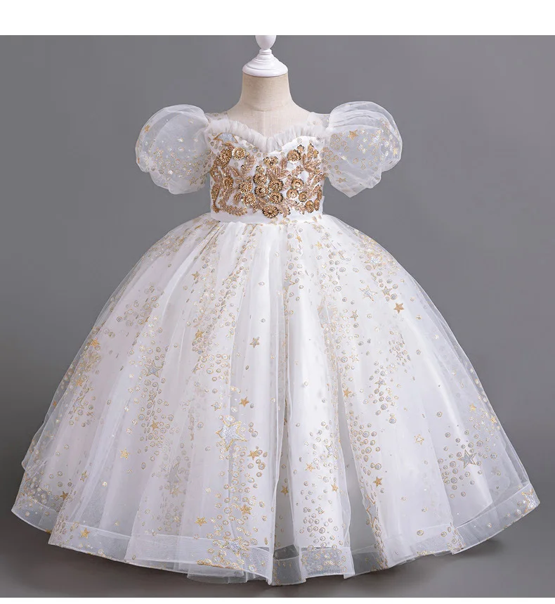 Golden Flower Children's Elegant Dresses Young Girl Party Prom Gowns for Evening Holiday Wedding 6 8 10 12 14 Years