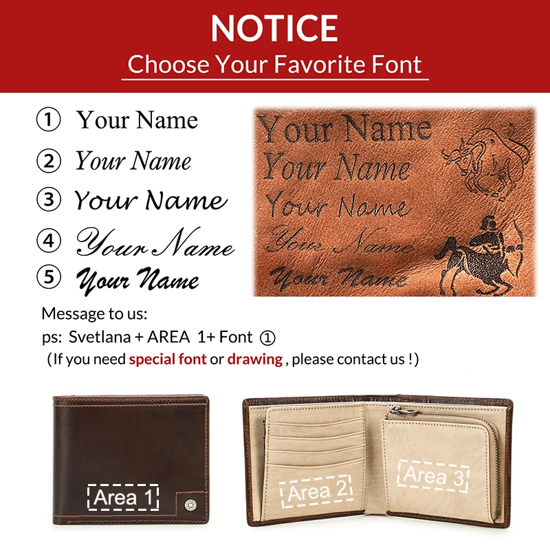 Contact‘s Full Grain Leather Wallet for Men Customized Small Bifold Purse Slim Zipper Coin Pocket Rfid Blocking Card Holder