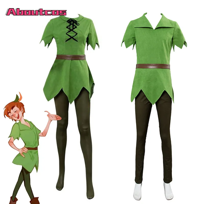 

Aboutcos Movie Peter Pan Cosplay Costume Hat Green Elf Uniform Adult Children Halloween Carnival Costume Fancy Dress Suit Men