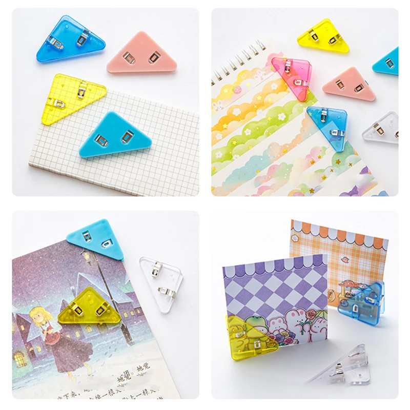 10pcs File Triangle Corner Clip Transparent Book Corner Clip Page Holder Paper Clip File Index Photo Clamp School Desk Organizer