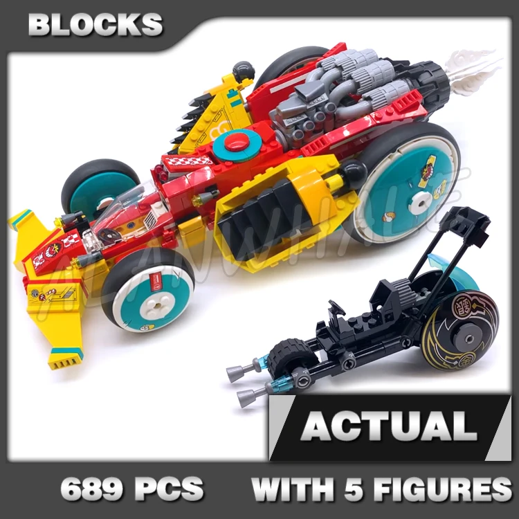 689pcs Monkie Kid Cloud Jet Roadster Racer Chinese Legend Gold Horn Demon 70005 Building Blocks Boys Compatible With Model