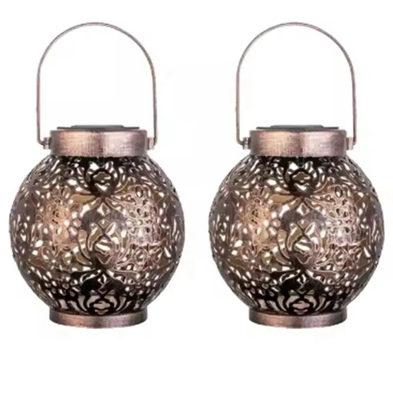 【WINTER】4Pcs Waterproof Solar Lanterns Outdoor Moroccan Metal Hanging Lights For Garden Patio Porch Backyard Decoration Copper