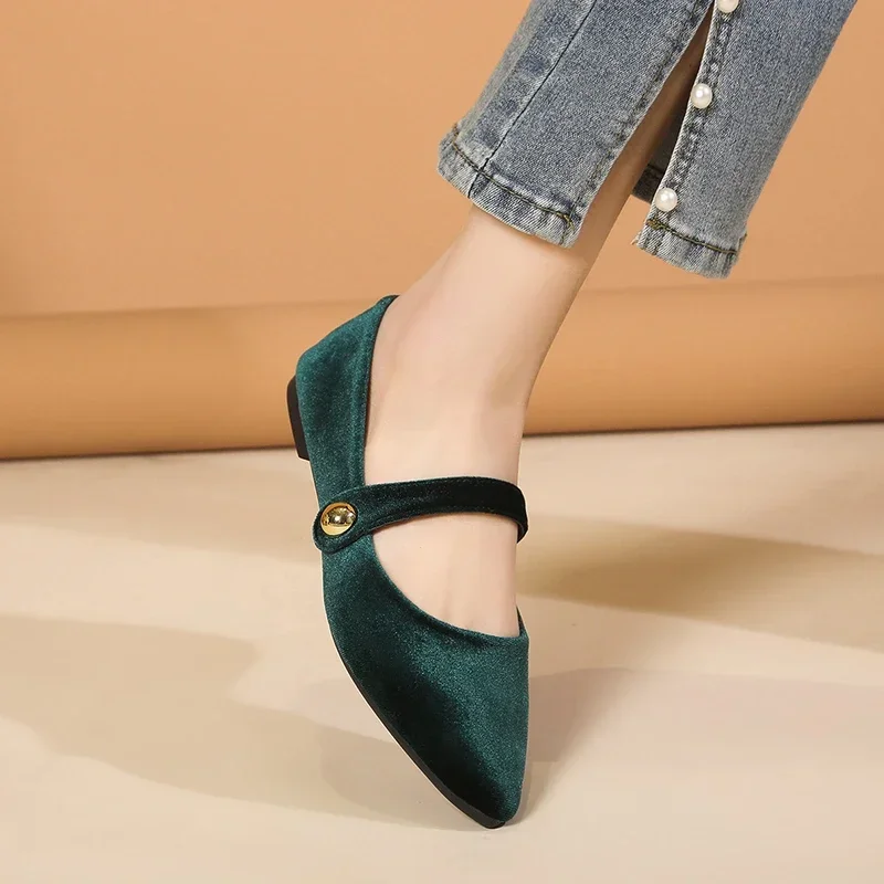 New Fashion Women's Pointed Toe Flat Shoes with Velvet Matte Finish Single Women Comfort Loafers Shoes Leather Mary Jane Shoes