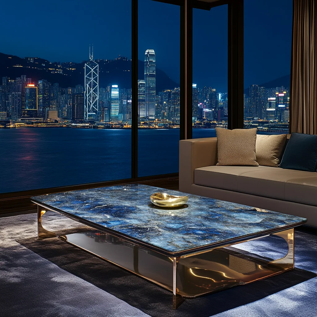 

Luminous blue jade jade tea table luxury villa living room modern minimalist marble Venice light luxury