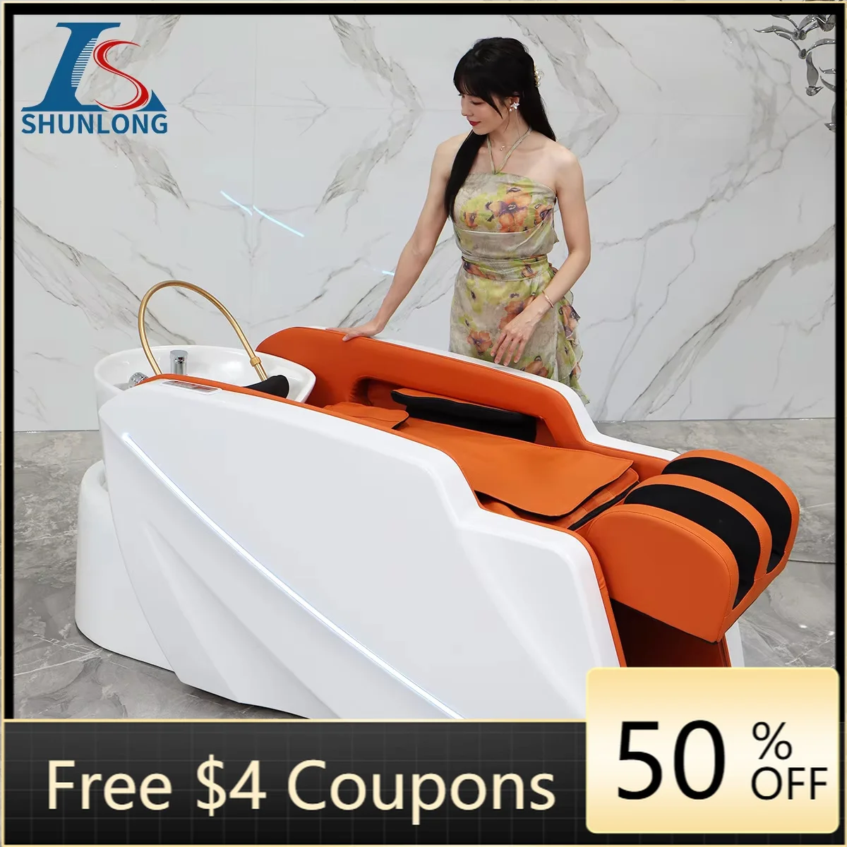 Luxury Hair Salon Shampoo Bed, Multi-functional Head Therapy Spa Chair for Barber Shop & Beauty Salon