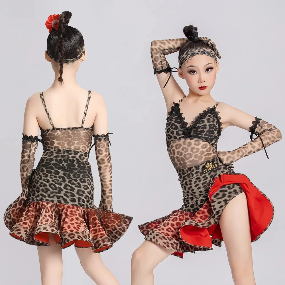 sala balowa latynoska lampart nadruk top spódnica sukienka dziewczyny amerykański taniec rumba cha cha samba tango kostium konkurs praktyka dzieci
