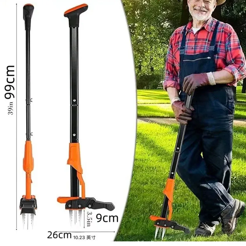 Long Handle Stand-Up Weed Puller, 4 Claws Foot Pedal Manual Root Remover Labor Saving Garden Weeding Tool