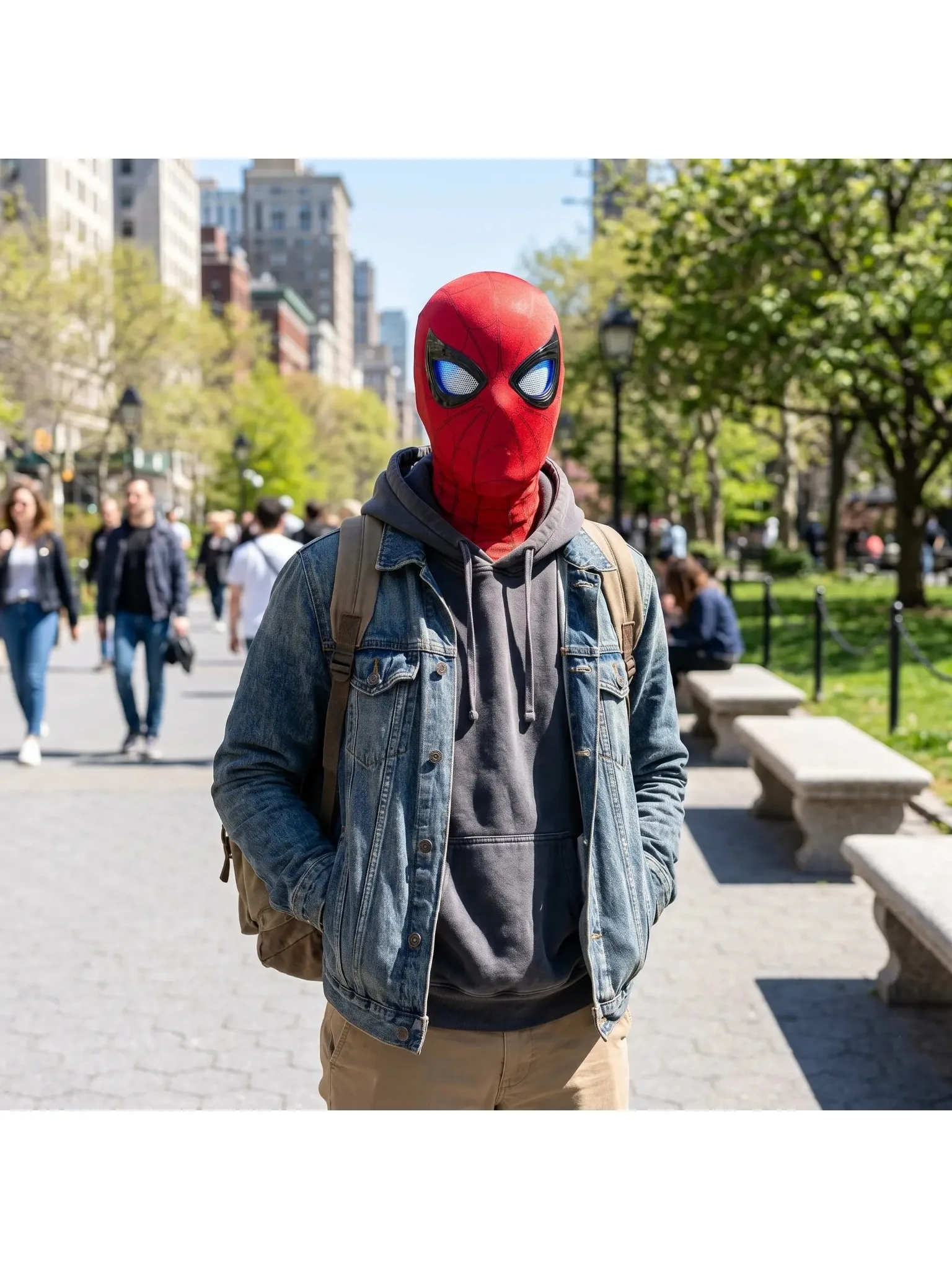 Fajna plastikowa maska bohatera – sterowana pilotem, przyjazna dla skóry, z czerwono-niebieskimi światłami – idealna na urodziny, Halloween – do cosplayu, sohochic — 2
