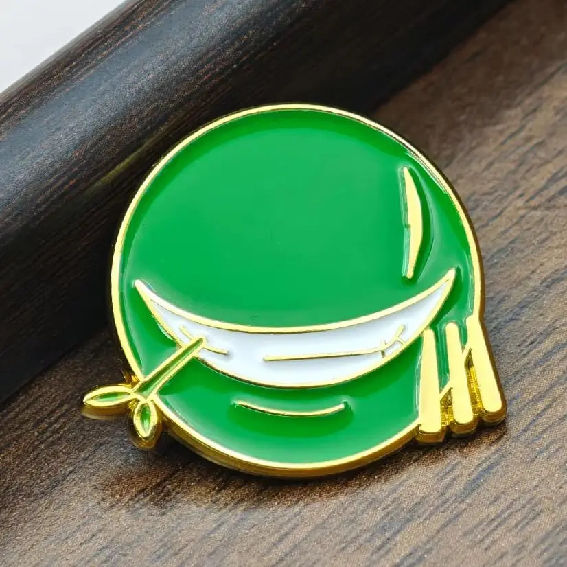Straw Hat Crew Enamel Pin Green Face with Scar Brooch Three Swords Icon Metal Badge for Clothing Backpack Hat Accessory