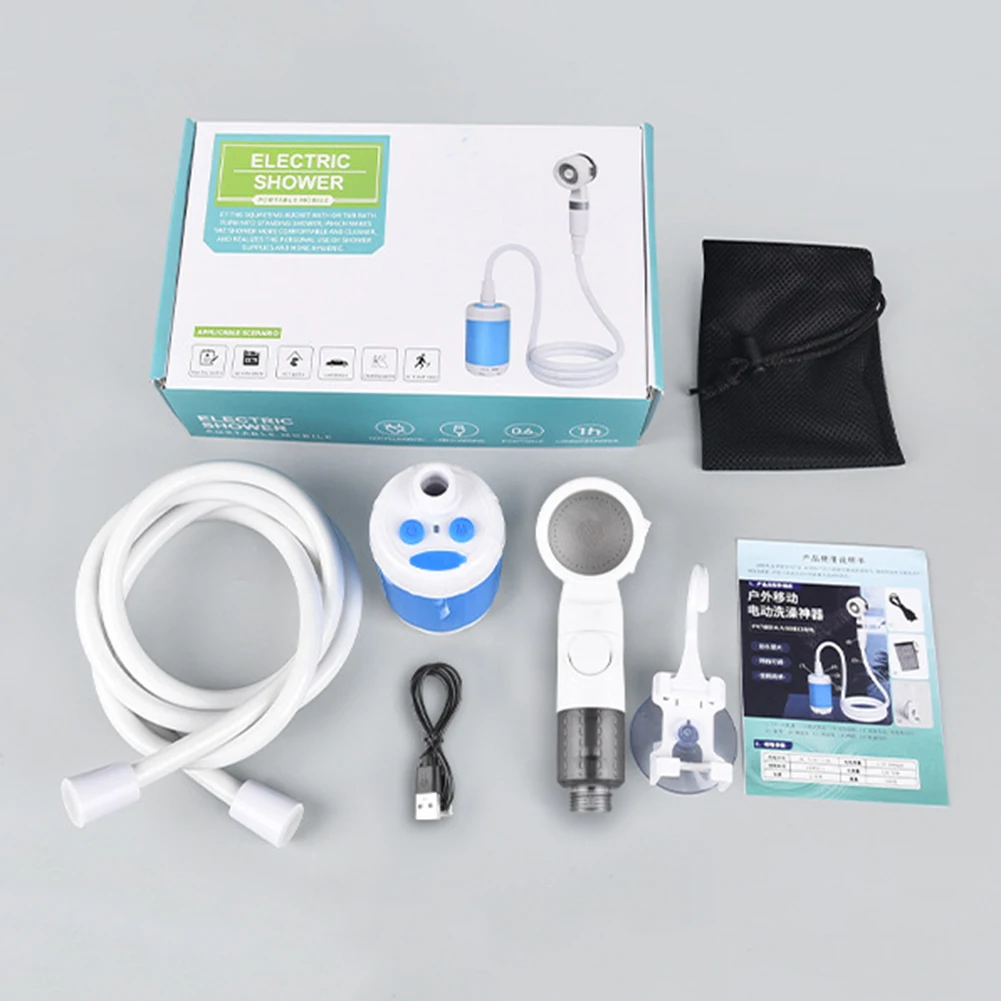 دش خارجي محمول قابل لإعادة الشحن، تصميم مدمج، تدفق لطيف لغسيل السيارات والبستنة والاستحمام والتخييم والسفر