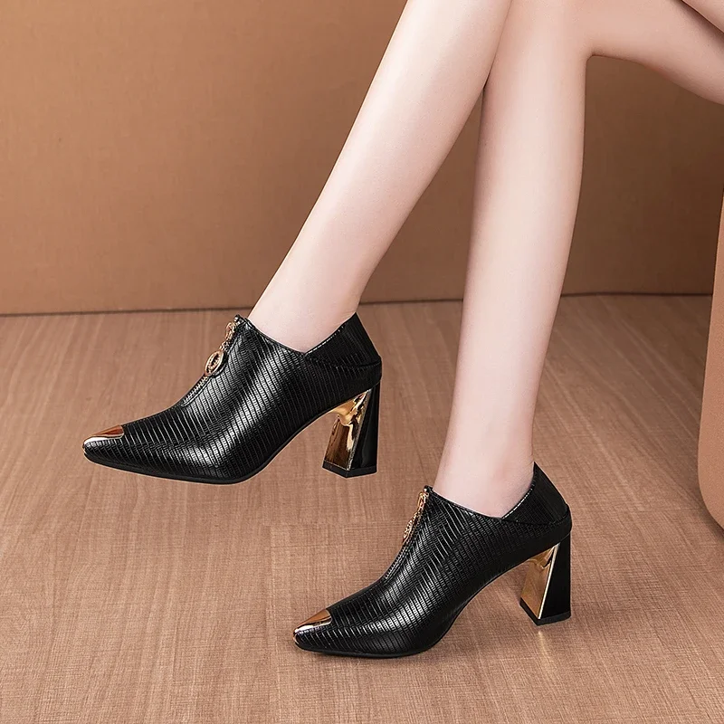 

2024 Spring/Summer/Autumn New Single Shoes Women's Korean Fashion Network Red Zipper High Heel Pointed Fashion Shoes