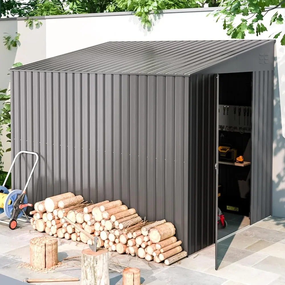 Garden Storage Cabinet for Backa，Shed Lean to Storage Shed, Outdoor 6' x 8' Metal Wall Side Bike Shed & Outdoor Storage