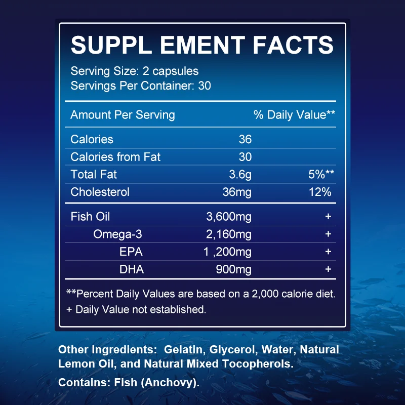 Omega 3 Fish Oil Capsules - for Nervous System, Skin, Eyes, Joint Health, Antioxidants - Easy To Swallow  - Rich In DHA And EPA - view 3