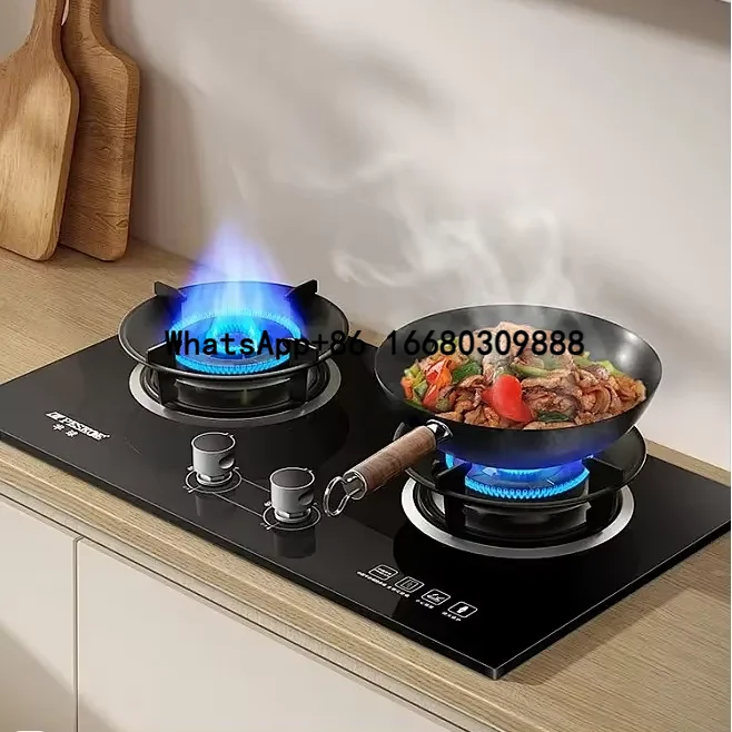 Easy to Clean Auto Ignition Gas Stove 5.2kw 2 Burners Tempered Glass Built-in gas cooker for Indoor Cooking