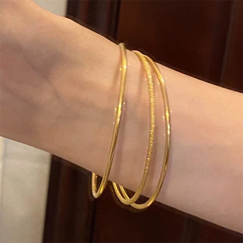 

24K Gold Au999 Three Lifetimes Three Worlds Bangle Women Luxury Fashion Two Light One Sand Craft Fine Jewelry Gift