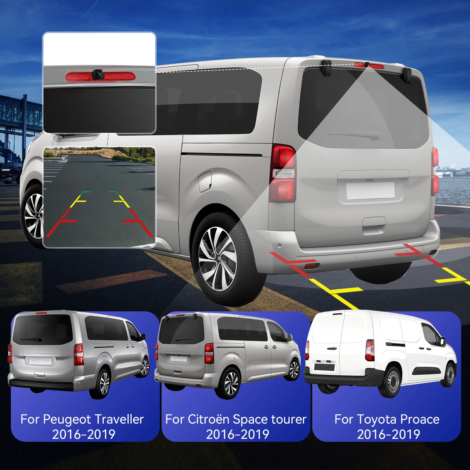 Podofo Auto-Rückfahrkamera mit Nachtsicht und Bremslicht für Peugeot Traveller/ Citroën Space Tourer/ Toyota Proace 2016-2019