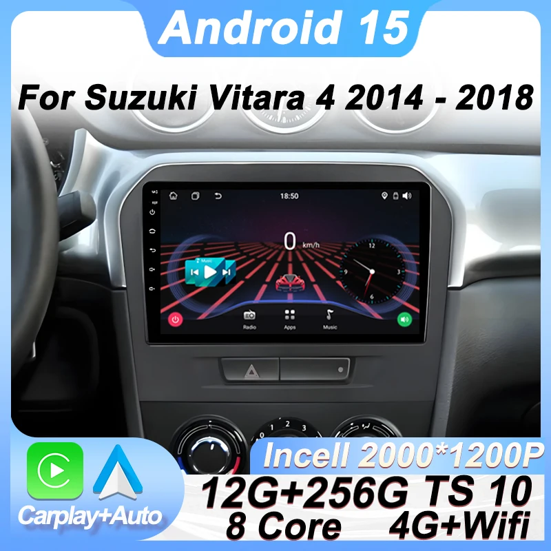 Стерео Carplay для Suzuki Vitara 4 2014-2018 Автомобильный экран Android 15 Carplay Стерео Автомобильный радиоприемник GPS-навигация Зеркало Link 8-ядерный