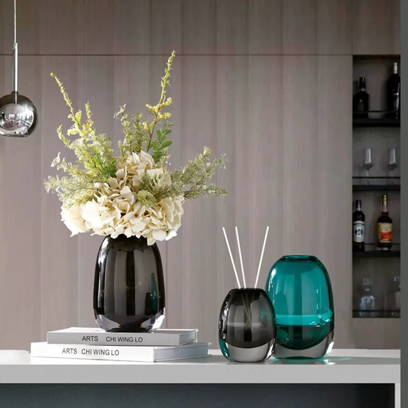 Florero de cristal gris humo, florero hidropónico, decoración del hogar, arreglo floral para sala de estar, botella de aromaterapia, contenedor de vidrio