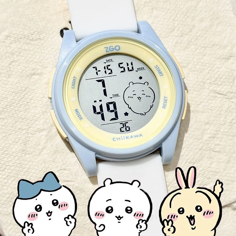 

Anime Chiikawa Watch Female Luminous Alarm Clock Usagi Student Sports Timing Electronic Watch Lovely Kawaii Sweet Creativity New