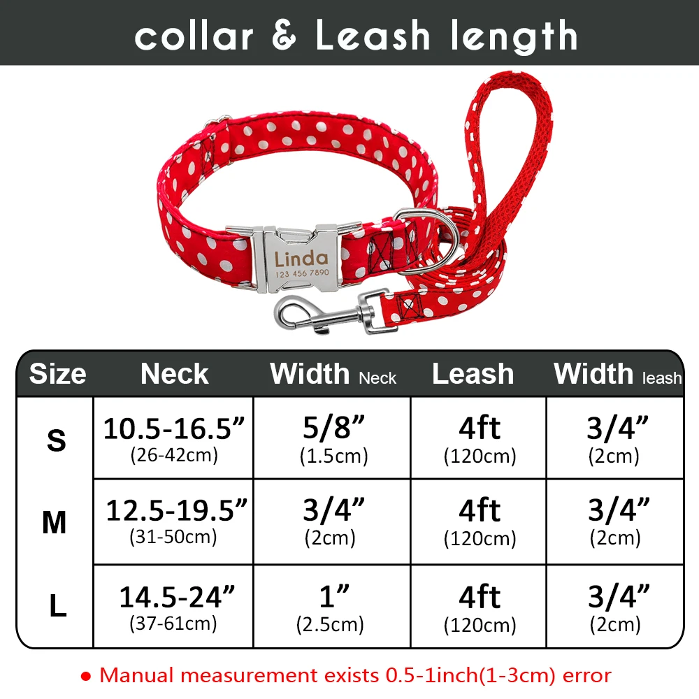 Personalized Dog Collar Dot Dogs Collars Nylon Pet Collars Engrave ID for Small Medium Large Pet Pitbull Red Blue Black