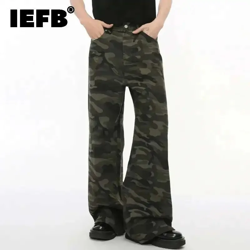IEFB خمر التمويه الرجال الجينز موضة غسلها عادية واسعة الساق الدنيم السراويل الخريف الشتاء فضفاض الذكور السراويل القديمة الأزرق 9C354