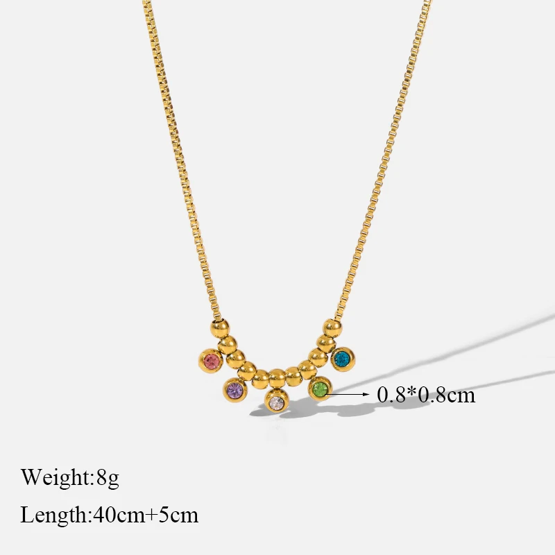 EILIECK 316L Edelstahl Halskette mit farbigen Zirkon-Kristallen und Perlen für Damen, hochwertiger rostfreier Halsschmuck, Geschenk für Mädchen – Detail 13