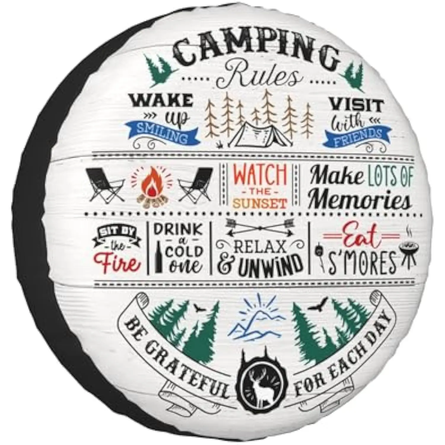 Camping Rules Spare Tire Cover Universal Weatherproof Polyester Fiber Wheel Protector for RV Trailer SUV Truck 14 Inch