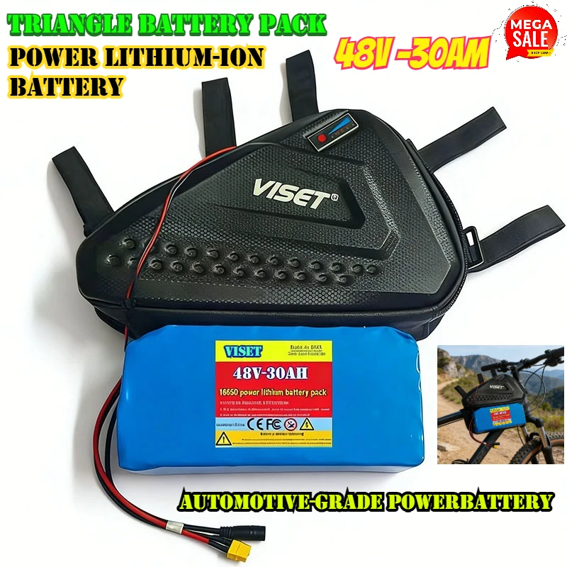 

VISET 48V 15AH/20AH/30AH Triangle Pack 18650 Battery for 250W-1500W Motors Suitable for Mountain Bike/scooter Conversion Kit DIY