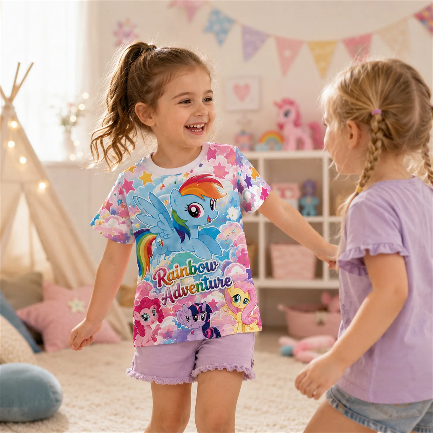 My Little Pony Kids T Shirt Girls Short Sleeve Rainbow Adventure Graphic Tee Summer Casual Cartoon Top Children Gift