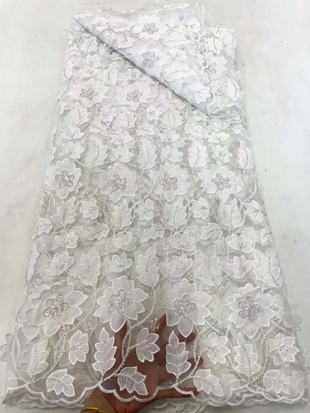 African groom lace fabric 2024 High quality sequin beaded lace fabric Nigerian wedding French lace fabric