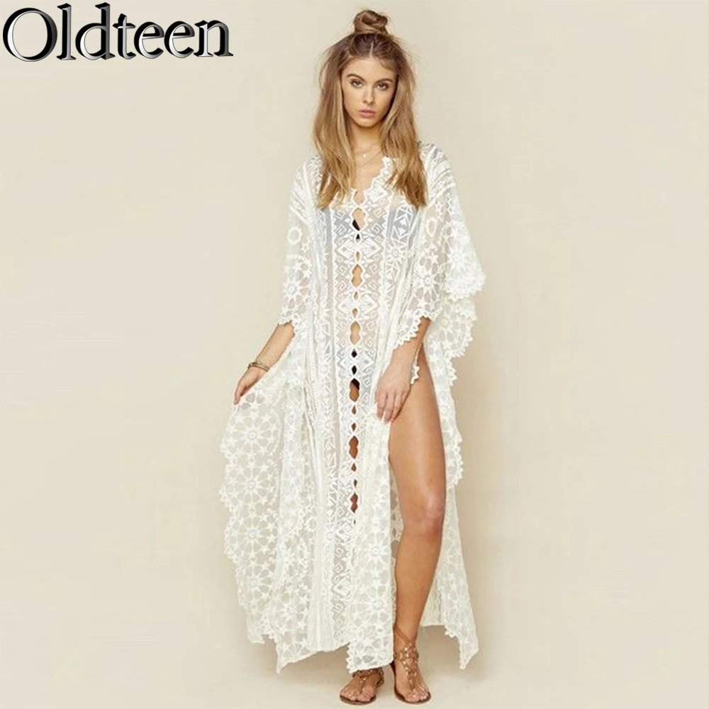 Hot Selling Mesh Embroidered Robe in Europe and America, Loose Vacation Beach Dress, Bikini Cover Up  Sun Protection Clothing