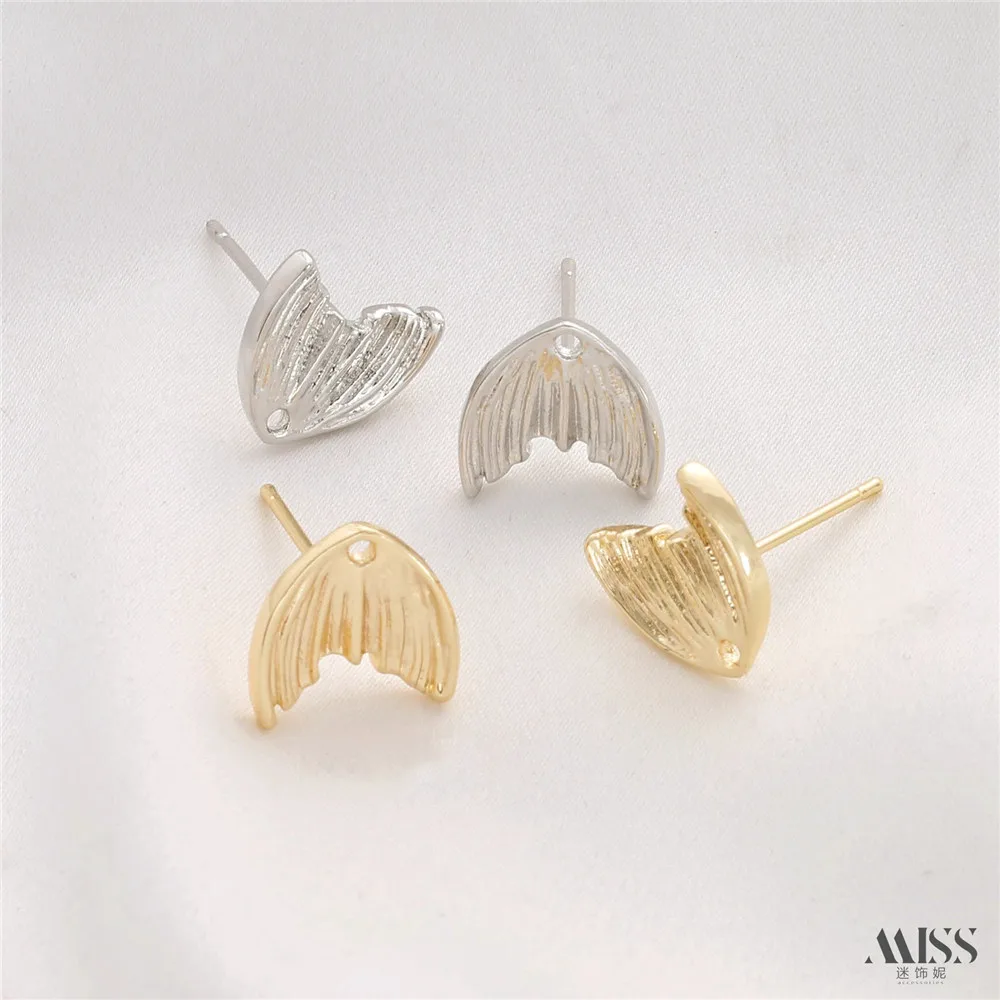 14K Gold-plated 925 Silver Needle with Hanging Ring Fish Tail Earrings DIY Ear Hanging Accessories Materials