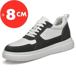 Calçado Elevador Casual Masculino, Aumento de Altura, Tênis de Couro, Palmilha de Skate, Esportes Respiráveis, Moda Lazer, 8cm