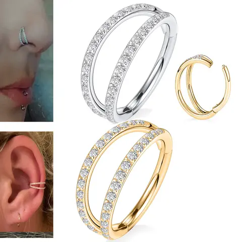 Anillo de aro doble de circón para la nariz, anillos para labio, ceja, hélice, pendiente para el trago, cartílago, Tragus, hélice, pendientes, Piercing para el vientre