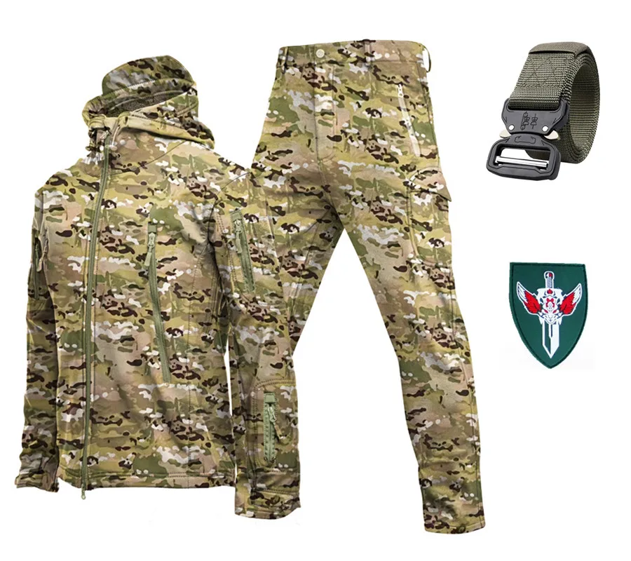 Chaqueta táctica con cinturón para hombre, ropa de senderismo, cortavientos impermeable, capucha de piloto de vuelo, traje militar de campo de lana, novedad de 2023