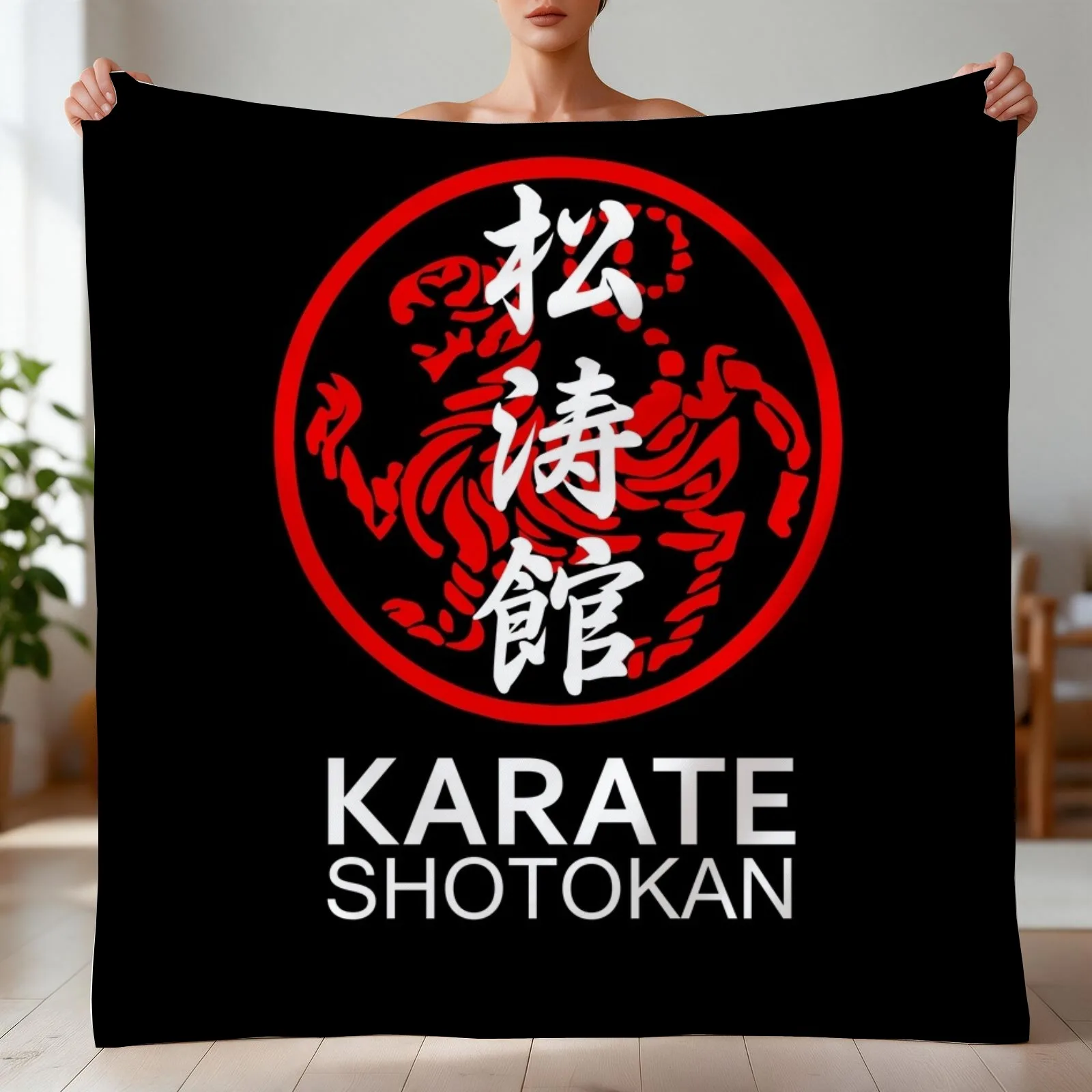Shotokan Karate Symbol and Kanji White Text Throw Blanket Furrys Soft Big For Baby Blankets