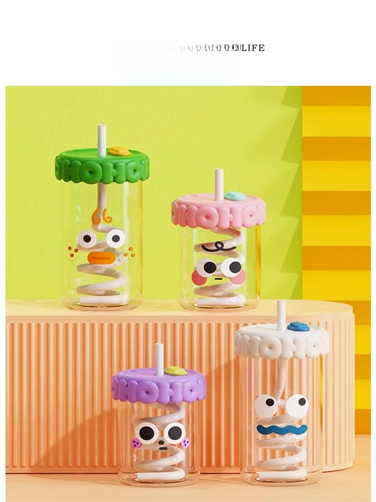 

Tlife Zeman High Borosilie Glass St Cup Office Coffee Cup with Lid Cute Cartoon Sle Heat Resistant PP St