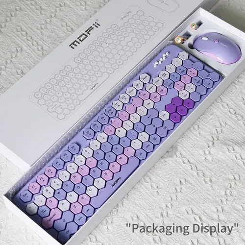 Imagen 1 del producto MOFII HoneyS teclado y ratón inalámbricos de diamante, Combo de teclas irregulares, lindos teclados de oficina a la moda para PC, portátil, escritorio