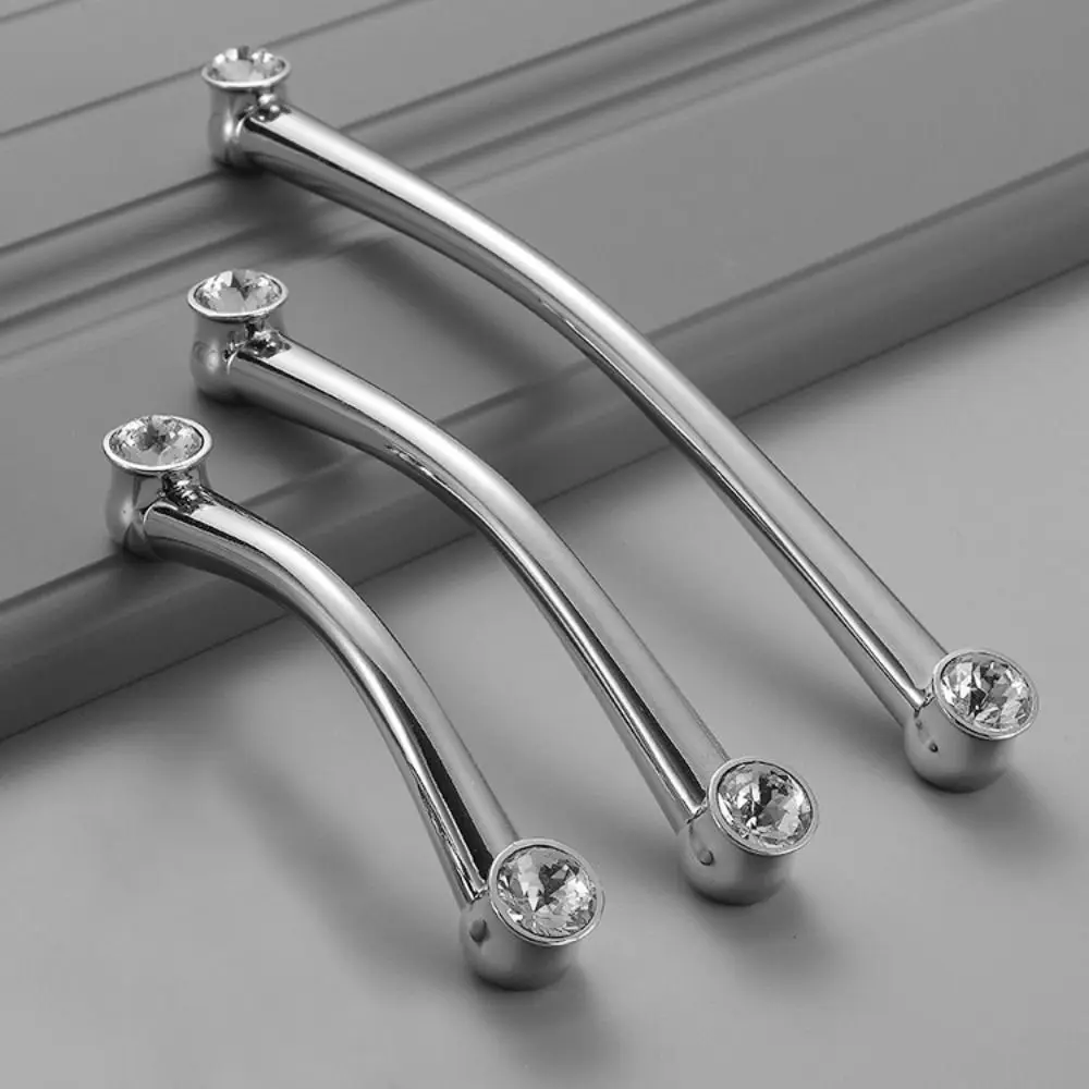 Zinc Alloy Cabinet Handles Gold Finish Screws Included Drawer Pulls Crystal Accent Light Luxury Style Wardrobe Handles