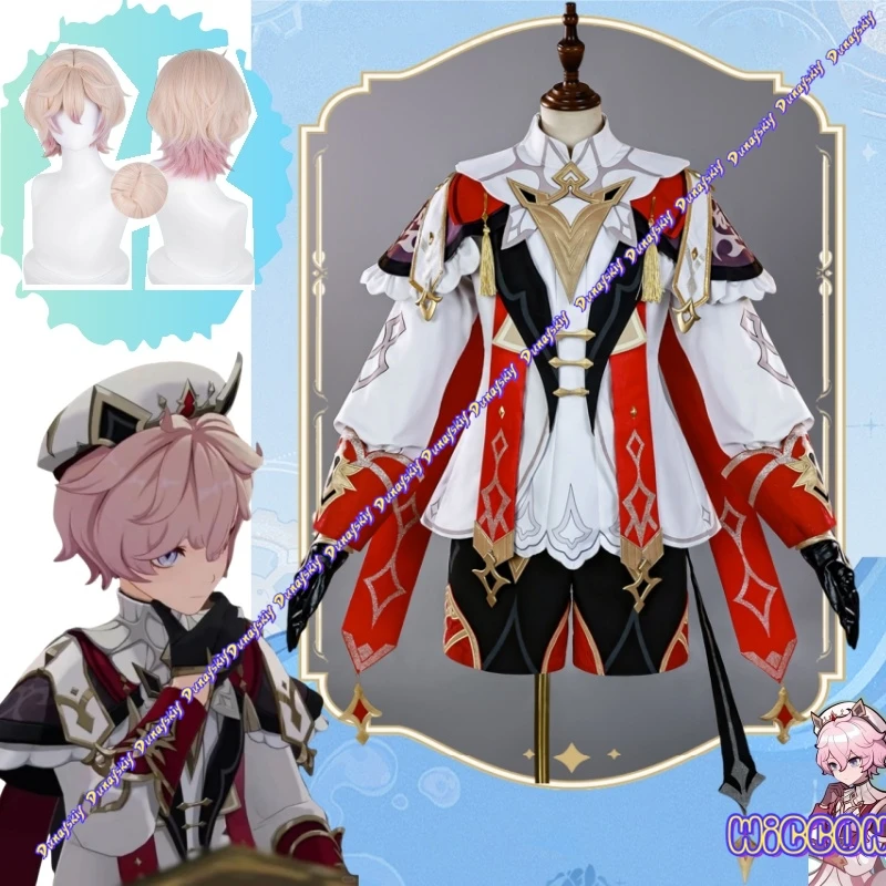 

Genshin Impact Dahlia Cosplay Full Set Unisex Coat Shorts Cloak Ribbon Hat Gloves Wig for Mondstadt Festival Carnival