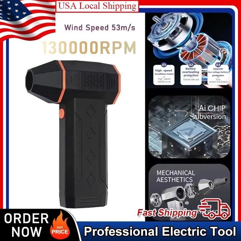 

2026 Electric Air Duster High Speed 130000RPM Turbo Jet Fan 80M/S Compressed Air Duster for Computers Cars Outdoor Cleaning