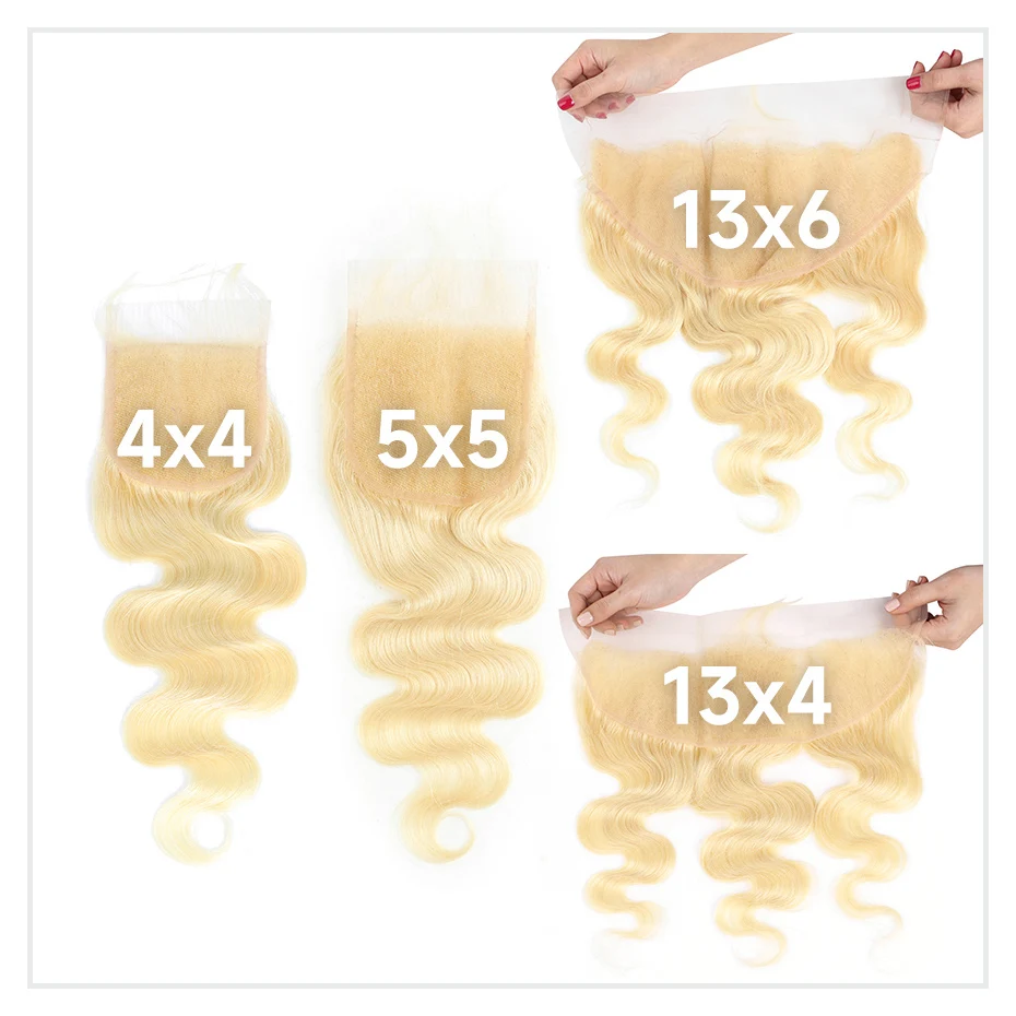 613 Blonde Body Wave 13x6 13x4 HD Lace Frontal PrePlucked Brazilian Remy Human Hair 5x5 HD Lace Closure 180% Density Closure 4x4