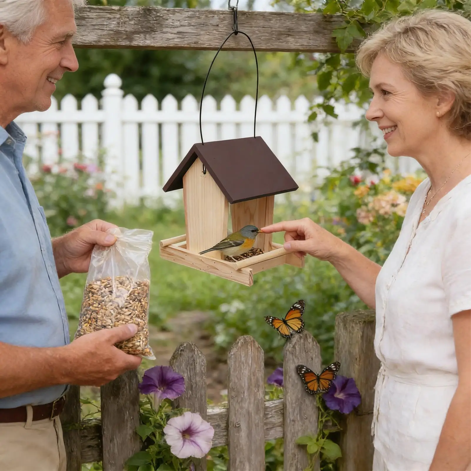 

Bird Feeders For Outdoors Treat Bowl Perch With Top Rope Wood Bird Feeder House For Balcony Patio Garden Backyard Fence Pet