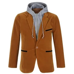 Plus Size M-6XL Men Casual Hooded Blazer ,Men Fake Two Pieces Detachable Hood Blazer , Pure Cotton Hooded Jacket