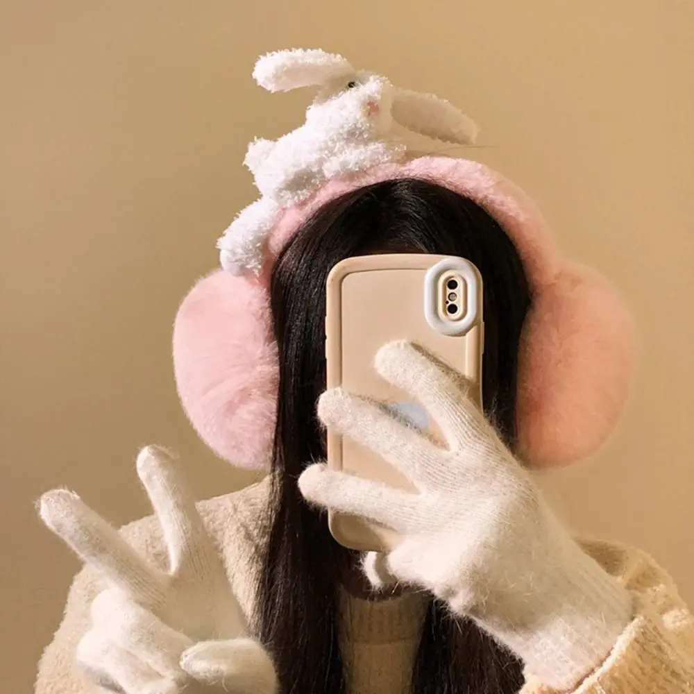 3D Rabbit Earmuffs Foldable Soft Faux Fur Faux Fur Ear Warmers Portable Thermal Lining Winter Ear Covers For Women Ladies