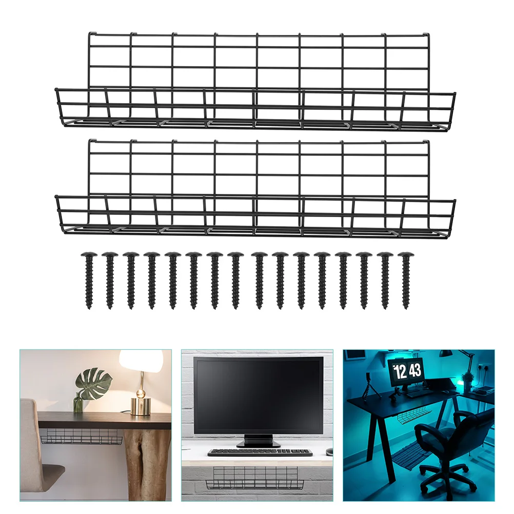 

2 Pcs Wire Storage Rack Desktop Cable Organizer Cables under Cord Management Holder for Work