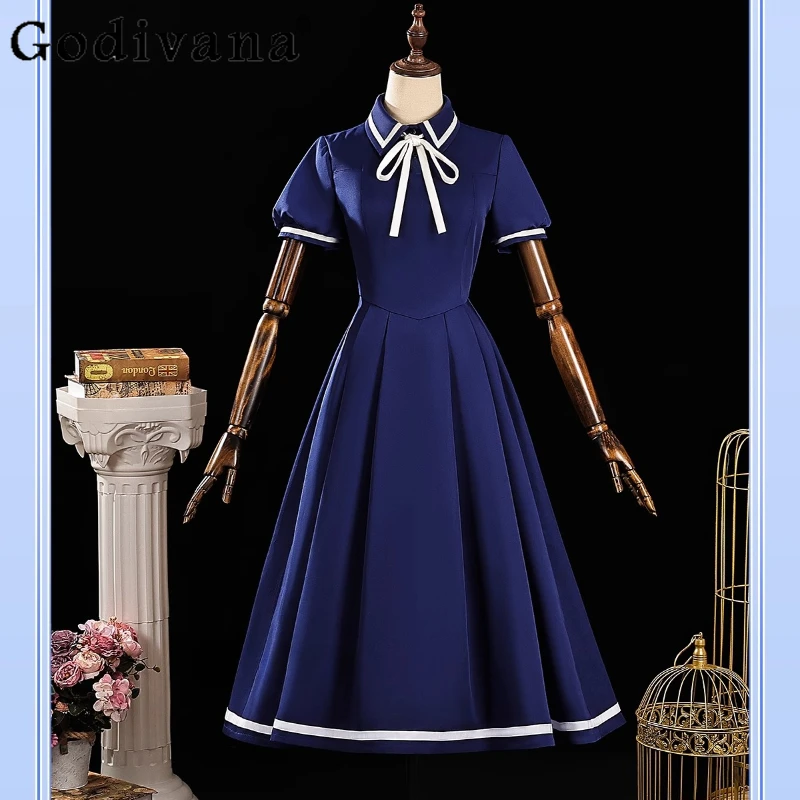 마법 소녀 블루 코스프레 드레스 여성 짧은 소매 Cos 애니메이션 유니폼 드레스 여성 여름 카니발 역할 놀이 드레스