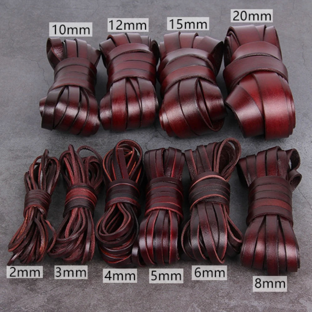 2/3/4/5/6/8/10mm 2meter Retro Coffee Cow Leather Strap Findings Flat/Round Leather Cord String Rope DIY  Bracelet Making